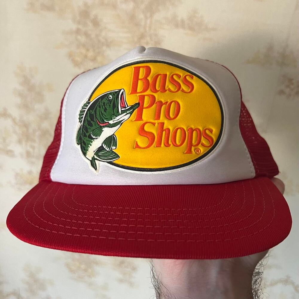 Vintage 1980s Bass Pro Shops Trucker Hat | Embossed Logo Red | OSFM